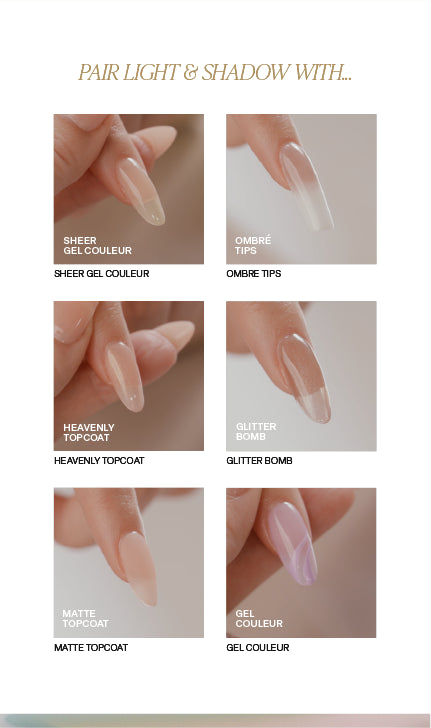 Light & Shadow gel color pairs beautifully with many other great Aprés products such as Ombré Gel-X or gel color